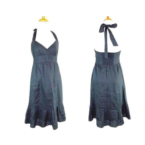 J.Crew Gray Halter Dress Barbiecore Coquette Womens Linen Size L - Picture 3 of 8